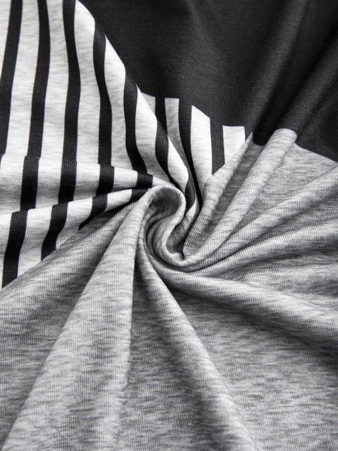 Women Color Block Stripe Asymmetrical Button Hem Long Sleeve Tunic Top