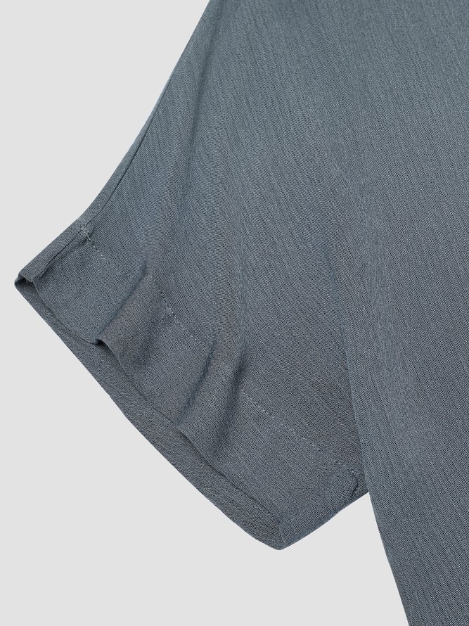 Summer Loose Solid Casual Short Sleeve Cotton and Linen Tunic Top