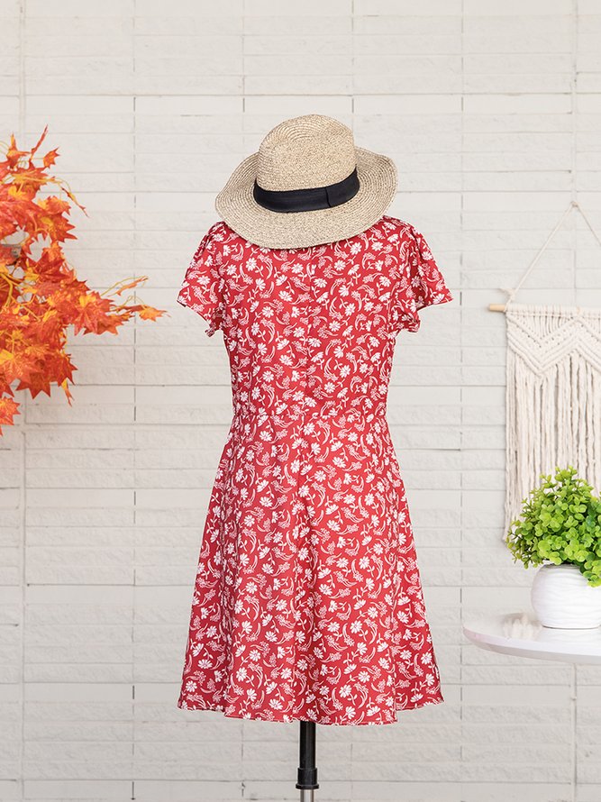 Floral Slim Pullover Women Dress Short Sleeve Floral Dress