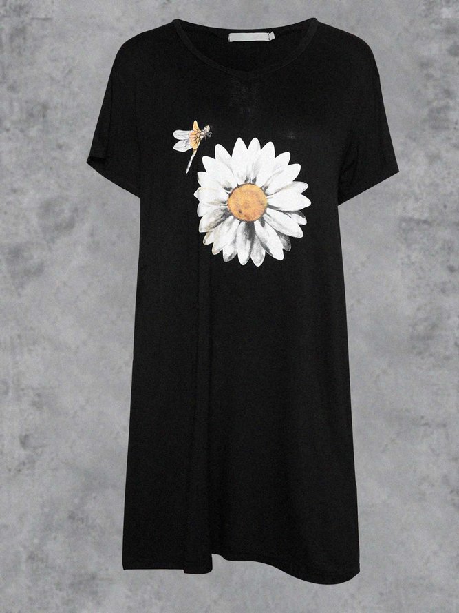 Black Printed Cotton Casual Dress