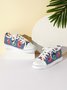 Floral Leaves Lace Up Sneakers Denim Sneakers
