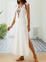 Loose Vacation Linen Simple Ethnic V Neck Sleeveless Maxi Dress