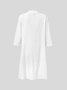 Women Plain Casual Half Open Collar Button Half Sleeve Cotton and Linen Dress