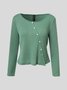 Women Two Piece Plain Outfit Set Long Sleeve Crewneck Pullover Button Top and Wide Leg Pants