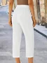  Women Solid Pockets Elastic Waist Casual Linen Pants