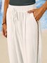 Loose Casual Hollow Out Lace Pockets Drawstring Waist Plain Pants