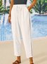 Loose Casual Hollow Out Lace Pockets Drawstring Waist Plain Linen Pants