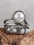 Vintage Silver Distressed Pearl Open Ring