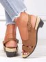 Solid Color Vintage Casual Chunky Heel Sandals