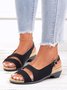 Solid Color Vintage Casual Chunky Heel Sandals