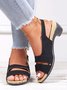 Solid Color Vintage Casual Chunky Heel Sandals