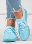 Mesh Platform Solid Color Lace-Up Flyknit Lightweight Soft Sole Slip-On Sneakers