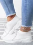 Mesh Platform Solid Color Lace-Up Flyknit Lightweight Soft Sole Slip-On Sneakers