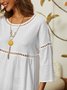 Women Plain Crew Neck Hollow Out Casual Three Quarter Sleeve Tunic Top