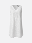 Women Summer Lace Floral Loose Sleeveless Cotton And Linen Plain White Dress