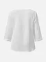 Women's Shirt Blouse Dressy Tops Solid Color Daily Basic 3/4 Length Sleeve Notched Neck White Summer
