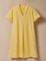 Casual Plain  Shawl Collar linen-cotton Mini Dress