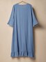 Casual Plain V Neck linen-cotton Midi Dress