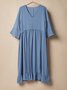 Casual Plain V Neck linen-cotton Midi Dress