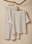 Casual Color Block Crew Neck linen-cotton Two-Piece Set