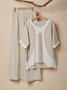 Casual Color Block Crew Neck linen-cotton Two-Piece Set