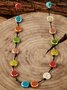 Vintage Ethnic Ceramic Gradient Flat Bead Long Necklace Sweater Chain Dress Necklace
