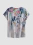 Vacation Floral Gradient Pattern Cotton Blends Crew Neck Summer T-shirt