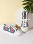 Floral Leaves Lace Up Sneakers Denim Sneakers