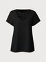 Spring Summer Plain Casual Hollow Out Design Short Sleeve Tunic Top