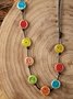 Vintage Ethnic Ceramic Gradient Flat Bead Long Necklace Sweater Chain Dress Necklace