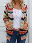 Plus size Long Sleeve Casual Striped Sweater Coat
