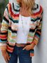Plus size Long Sleeve Casual Striped Sweater Coat