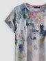 Vacation Floral Gradient Pattern Cotton Blends Crew Neck Summer T-shirt