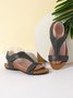 Retro Solid Color Casual Velcro Portable Sandals