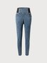 Women Casual Plain Autumn High Waist High Elasticity Daily Loose Plain Pocket Denim Jeans