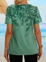 Womens Casual Short Sleeve Tunic Shirts Round Neck Button Side irregular hem gradient Flower Top T-shirt