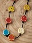 Vintage Ethnic Ceramic Gradient Flat Bead Long Necklace Sweater Chain Dress Necklace