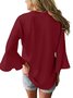 Women Casual Flowy 3/4 Sleeve V Neck Solid Lightweight Blouse