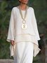 Plain Asymmetrical Hem Casual Loose Three Quarter Sleeve Crew Neck Linen Tunic