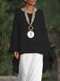 Plain Asymmetrical Hem Casual Loose Three Quarter Sleeve Crew Neck Linen Tunic