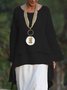 Plain Asymmetrical Hem Casual Loose Three Quarter Sleeve Crew Neck Linen Tunic