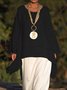 Plain Asymmetrical Hem Casual Loose Three Quarter Sleeve Crew Neck Linen Tunic