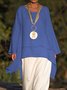 Plain Asymmetrical Hem Casual Loose Three Quarter Sleeve Crew Neck Linen Tunic
