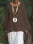 Plain Asymmetrical Hem Casual Loose Three Quarter Sleeve Crew Neck Linen Tunic