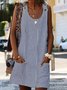 Women Plus Size Crew Neck Shift Boho Pockets Striped Sleeveless Tank Dress