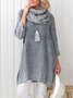 Women Pockets Plain Casual Three Quarter Sleeve Cotton and Linen Tunic Top