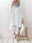 Women Pockets Plain Casual Three Quarter Sleeve Cotton and Linen Tunic Top