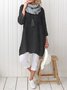 Women Pockets Plain Casual Three Quarter Sleeve Cotton and Linen Tunic Top