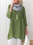 Women Pockets Plain Casual Three Quarter Sleeve Cotton and Linen Tunic Top