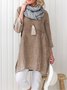 Women Pockets Plain Casual Three Quarter Sleeve Cotton and Linen Tunic Top